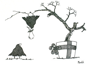 On the first day of Christmas  a wise crow gave to me,  a colly bird in a dead tree